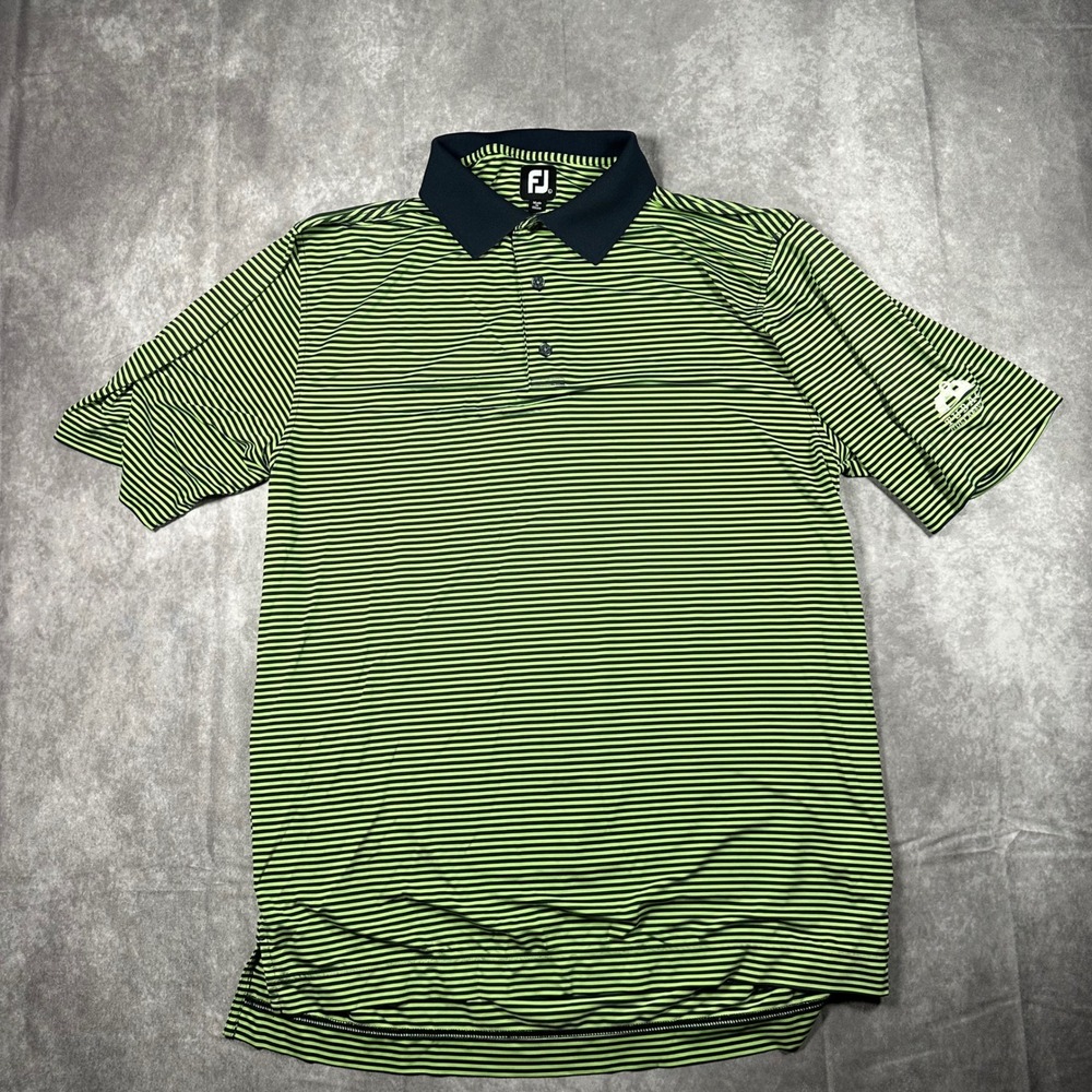 FootJoy Mens L ProDry Golf Polo Shirt Striped Green Navy Tubac Golf Resort FJ